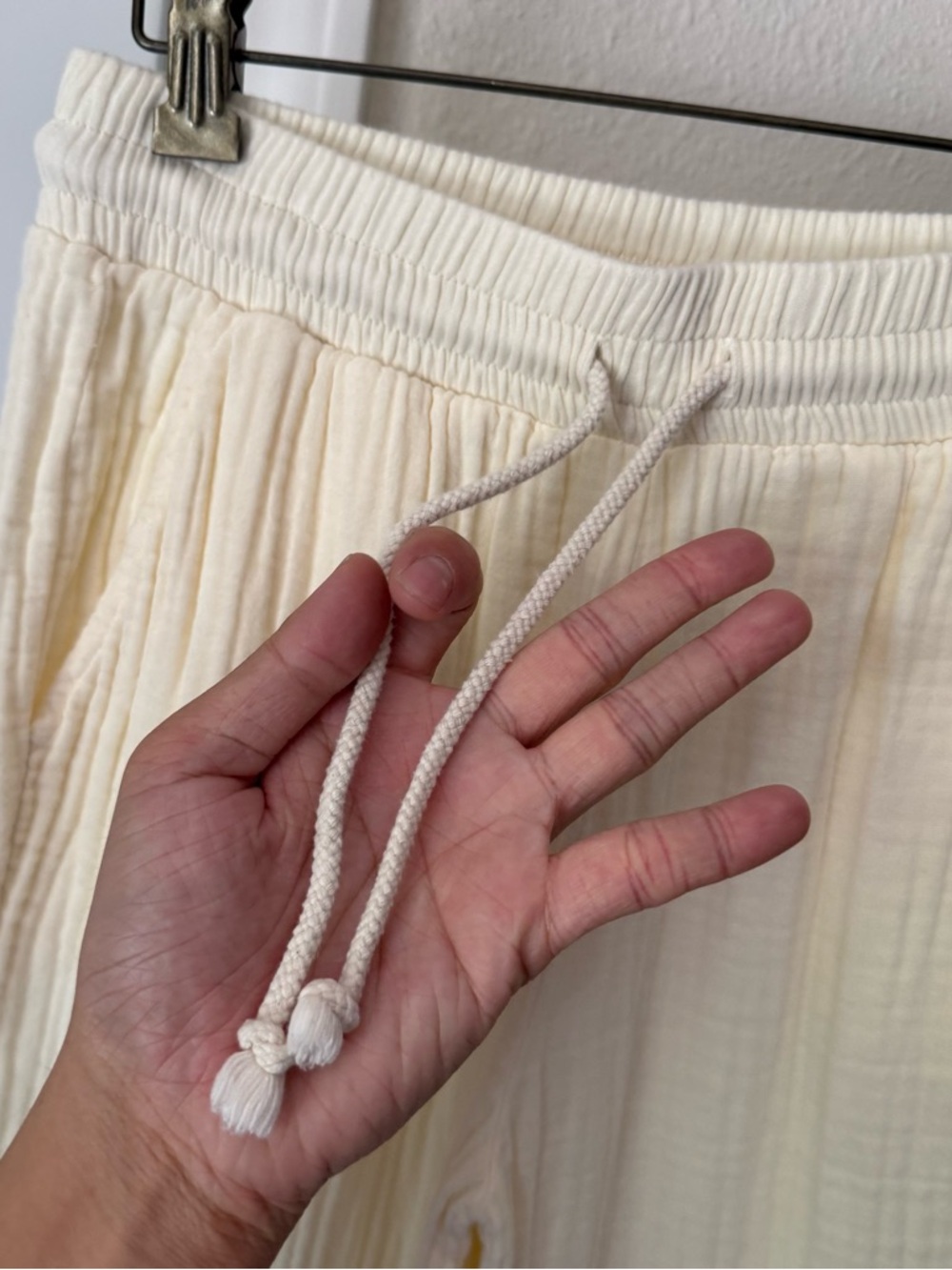 DONNI. off white cream gauze wide leg pull on drawstring waist pants - Picture 2 of 5